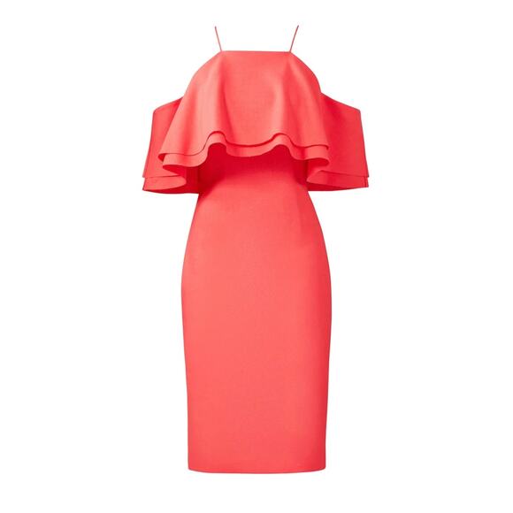 Badgley Mischka Coral Cold Shoulder Mini Dress 6 - Picture 12 of 14